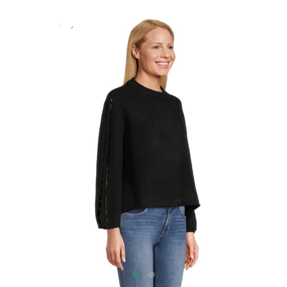 World Market Black Boxy Crop Sweater Cutout Sleeve Shimmer One Size